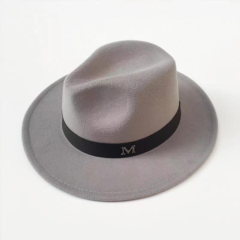 M Letter Fashion Flat Top Men's and Women's Leisure Travel Hat Tide Autumn and Winter Dome Retro British Woolen Top Hat