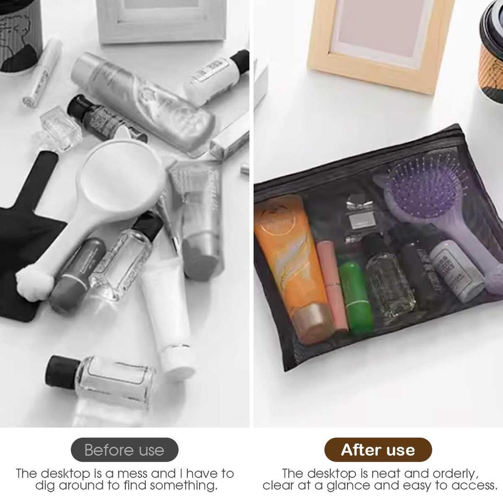 Nylon Schwarz Netz Waschbeutel Tragbare Aufbewahrungstasche Lippenstift Make-up Organizer Einfache Reise-Make-up-Tasche