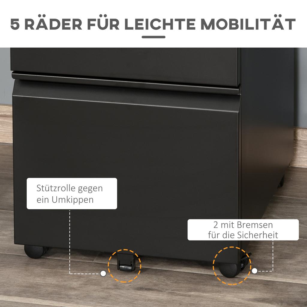3 Drawer Filling Cabinet, Mobile Metal File Cabinet with Anti-tilt Design for Letter, A4, Legal Size, Black