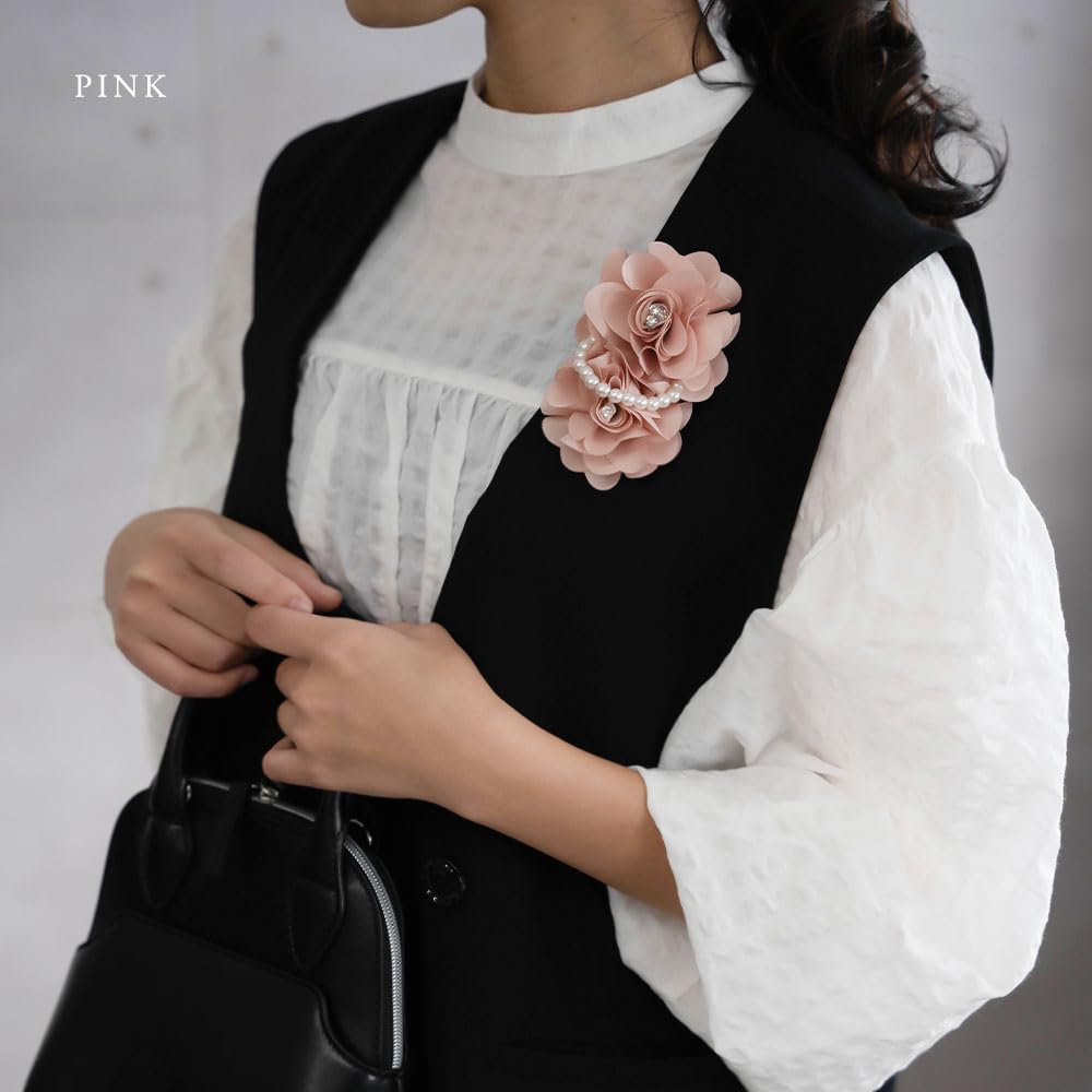 JewelVOX Korsagenblume Perlenstein mit Clip Doppelte 3D-Blume Party Groß Formell Stilvoll Rosa [JewelVOX]