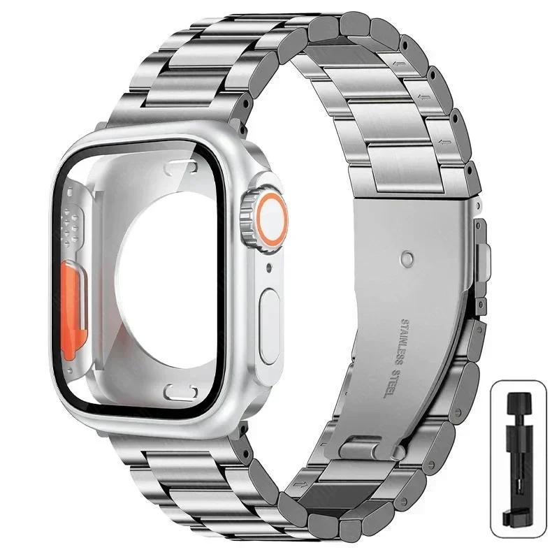 Armband i rostfritt stål + Ultrafodral för Apple Watch-band 10 42 mm 46 mm 44 mm 45 mm 41 mm 40 mm metallarmband för iwatch-serien 9 8 7 6 SE