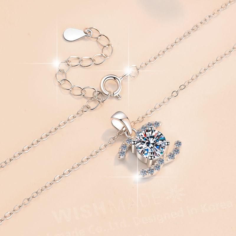 C Letter Moissanite Pendant Necklace Women Men Sterling Chain Elegant Minimalist Jewelry Office Daily