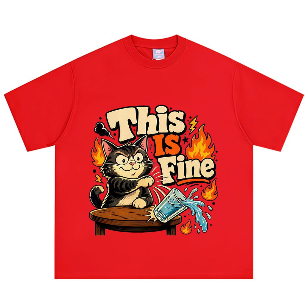 This Is Fine Cat Chaos Funny Cat Meme TShirt Unisex Unisex Hiphop Tshirt Summer Shortsleeved Loose Casual Hiphop Cotton Tshirts