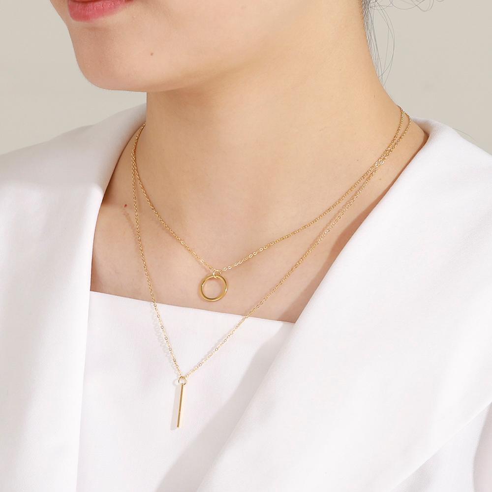 LIKGREAT Multi Layers Bar Coin Pendant Necklace Moon Star Cross Neckchain for Women Stainless Steel Chain Choker Jewelry NotFade