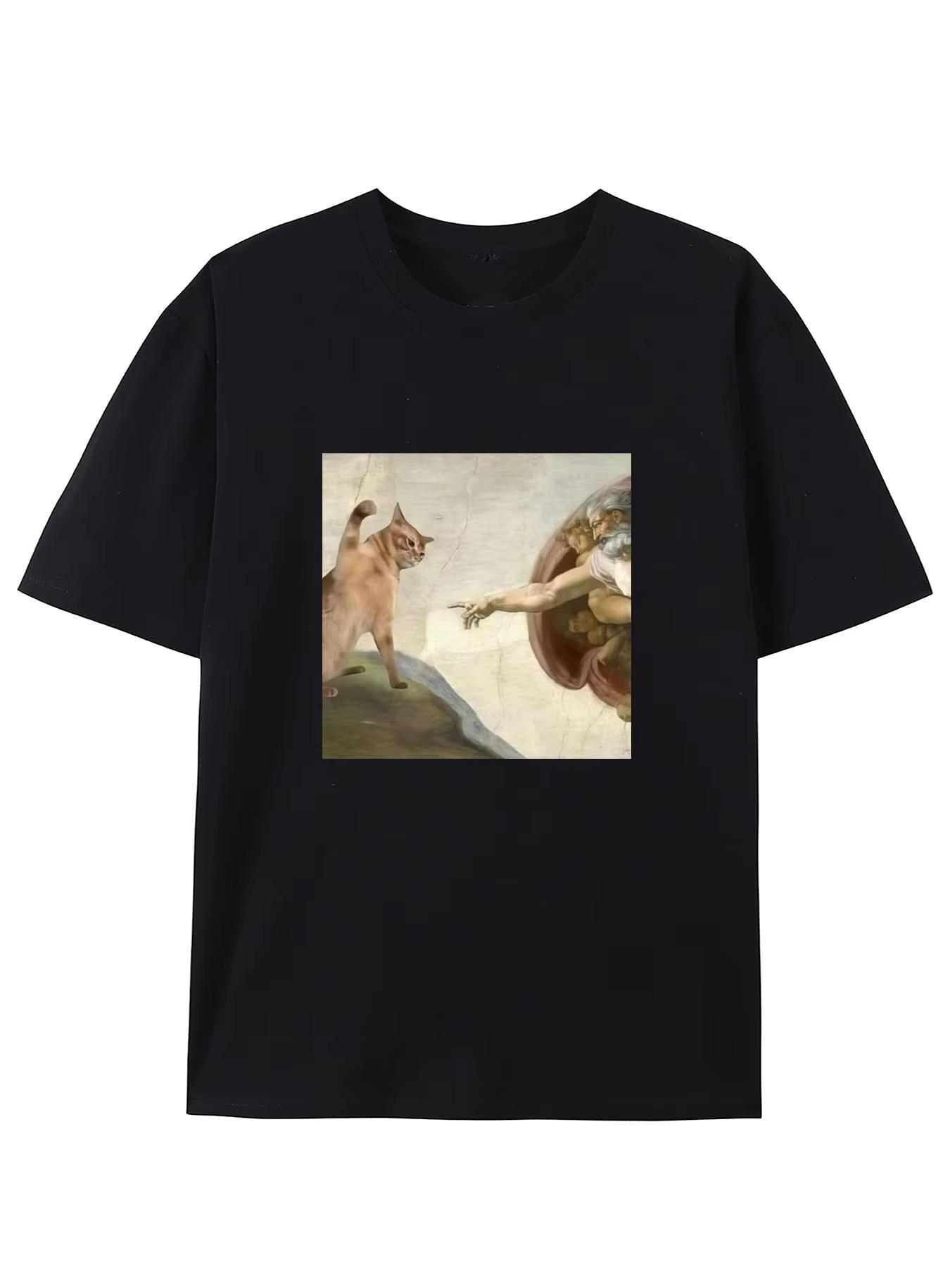 Юмористическая графическая футболка с пародией на «Сотворение Адама», стандартного кроя, с коротким рукавом, пуловер для взрослых - летний повседневный модный топ L