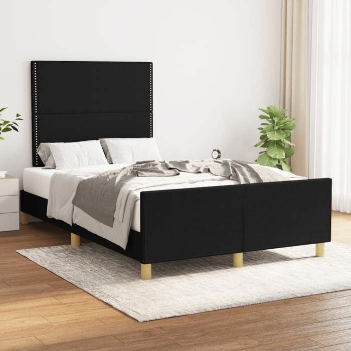 VidaXL Cadre de Lit avec Tête de Lit, Lit Rembourré, Lit Double, Lit Adulte de Chambre à Coucher Intérieur, Moderne, Noir 3270508