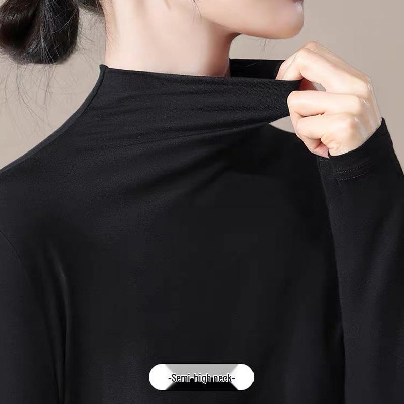 

Women s Modal Black Semi-High Neck Slimming Long Sleeve T-Shirt for Autumn Winter Wear XL [60-70kg]