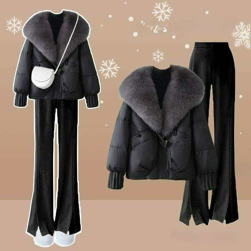 A Complete Set of Winter Women's Clothing, A Small Fragrance, A Down Jacket, A Bottoming Sweater, and A Three-piece Suit of Flared Pants