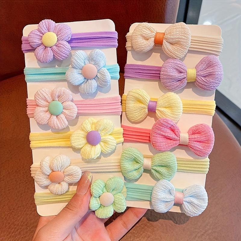 6pcs Sweet Solid Bow Hair Ties for Girls - Soft Polyester Ponytail Holders & Accessories