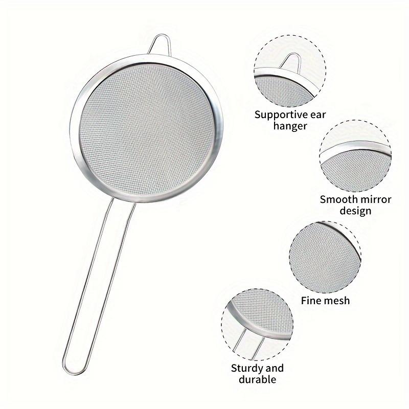 3pcs Stainless Steel Fine Mesh Food Strainer Sifter For Baking With Handle Flour Sieve Sifter Juice Soy Milk Baking Kitchen Tool