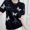 2026 Korean Style Beaded Bow Knit Ice Silk T-shirt – Summer Short Sleeve Fashion for Women