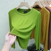 Women's 2025 Ribbed Long Sleeve Round Neck Fashionable Base Layer T-Shirt for Spring and Autumn