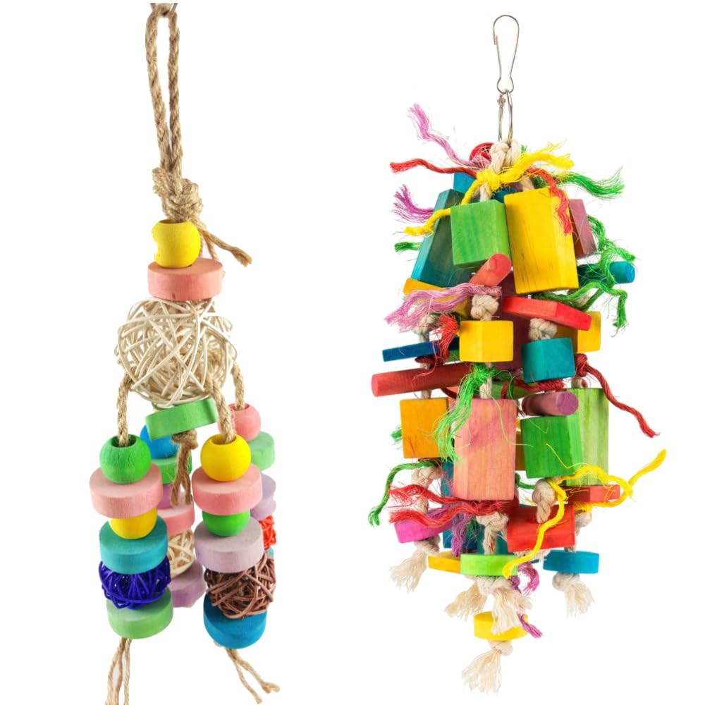 

AllBright Bird Toys for Parakeets and Large Hanging Toys for Exercise and Stress Set of 2 Parrots, Birds, Relief,