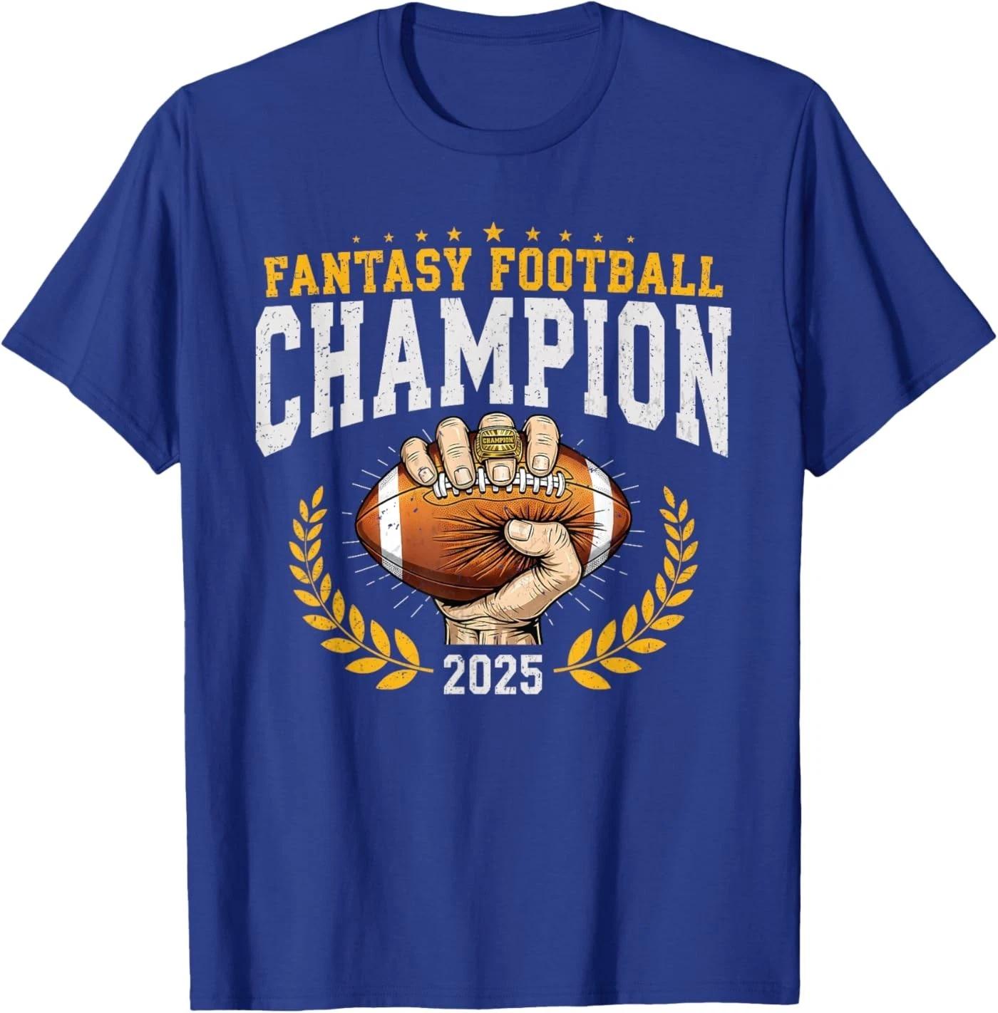 Fantasy Football Champion 2025 Shield Trophy Emblem T-Shirt S