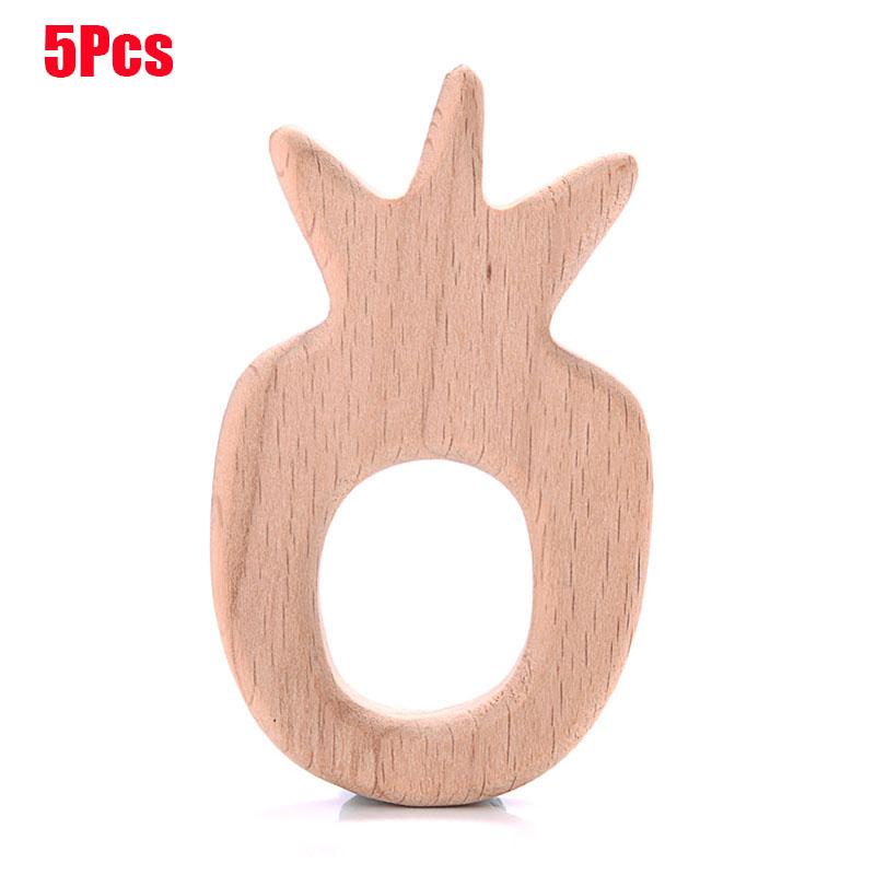 5Pcs Baby Animal Beech Wood Teething Rodent Flowers Clouds Tiny Rod Wooden Teether For Baby Pacifier Chain Pendant Chew Toys