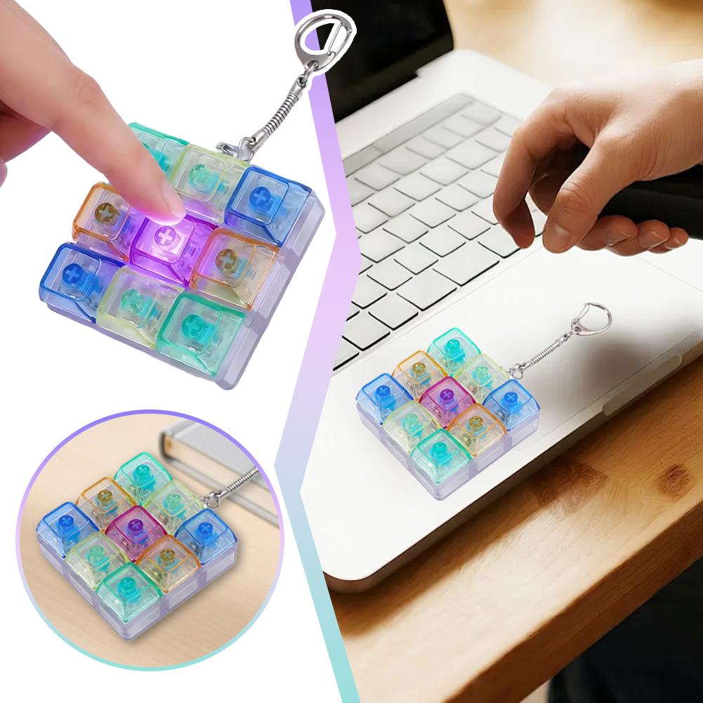 DIY Mechanical Keyboard Keycap Keychain, 9 Keys LED Stress Relief Toy, Finger Clicker Relaxing Gadget for Office Desk & Travel