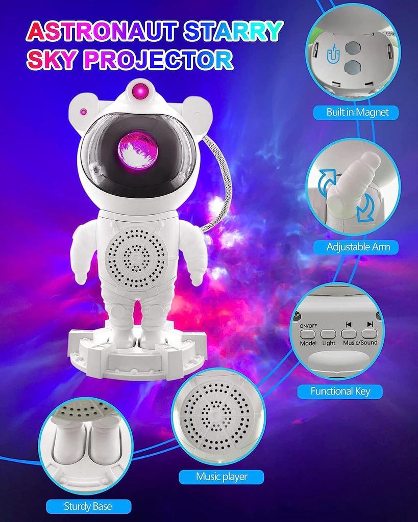 Hot Sale Astronaut Bluetooth Speaker with Colorful Starry Sky Light Projection & White Noise Laser Night Light