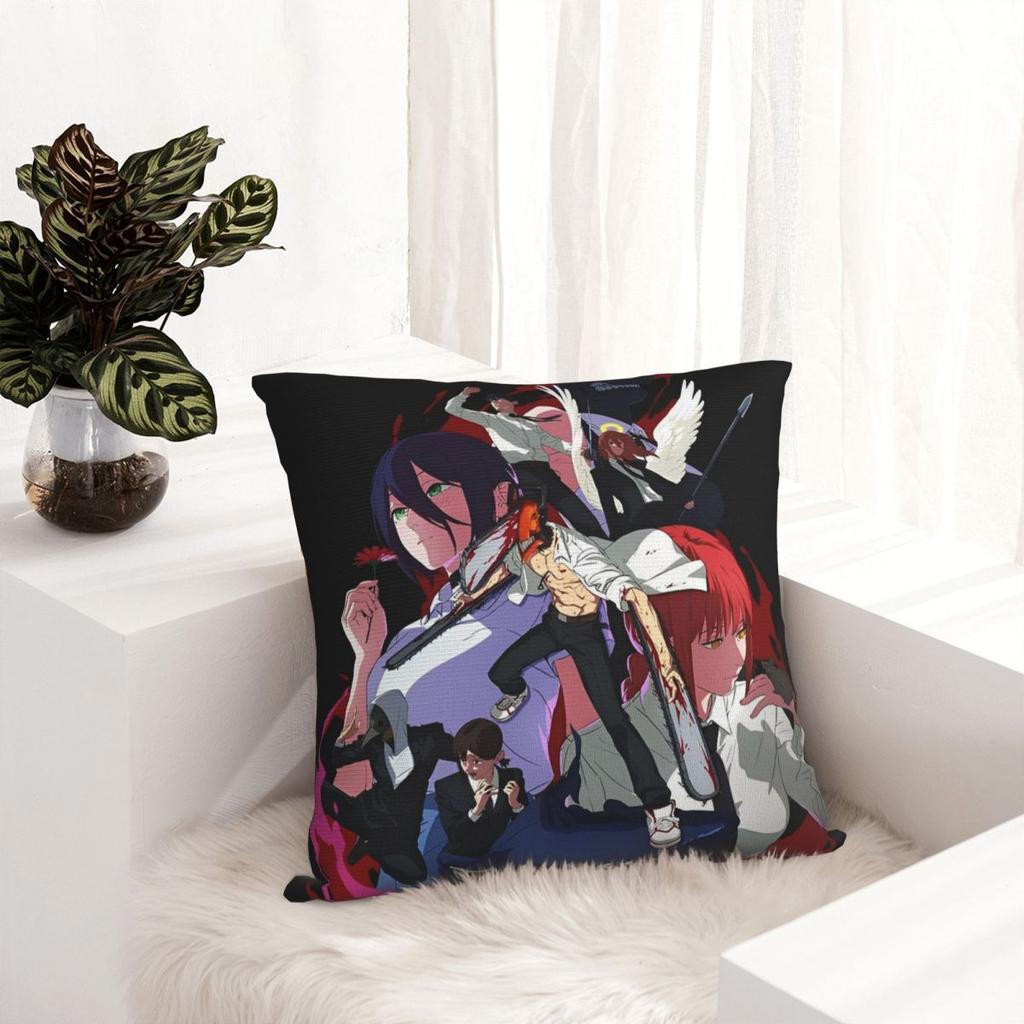 Chainsaw Man Reze Pillow Cases Makima Power Aki Denji Cushion Covers Novelty Throw Pillow Case Cover For Living Room 18"X18"