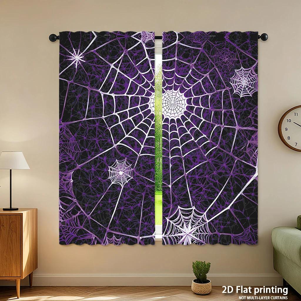 Piece Set High Definition Digital Printed Curtainspurple Spiderweb Style Curtainhome Decoration Curtains Made Of Polyester