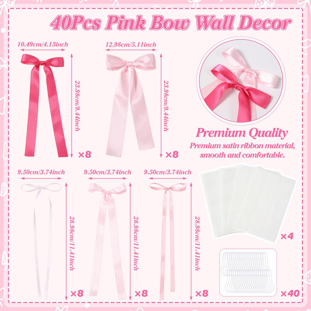Pink Bow Wall Decor Happy Birthday Party Decorations Girls Favors Huge Pink Ribbon Bows Gifts Wedding Baby Shower Supplies