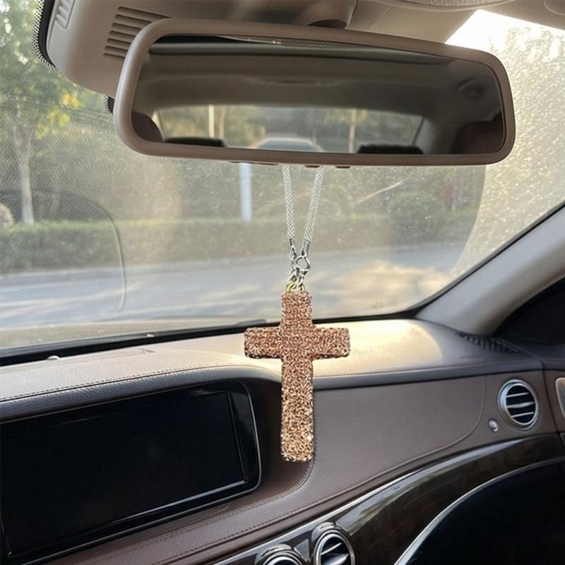 Elegante Crucifijo de Arcilla Colgante con Acento de Cristal para Espejo Retrovisor de Coche Accesorios Colgantes para el Interior del Coche