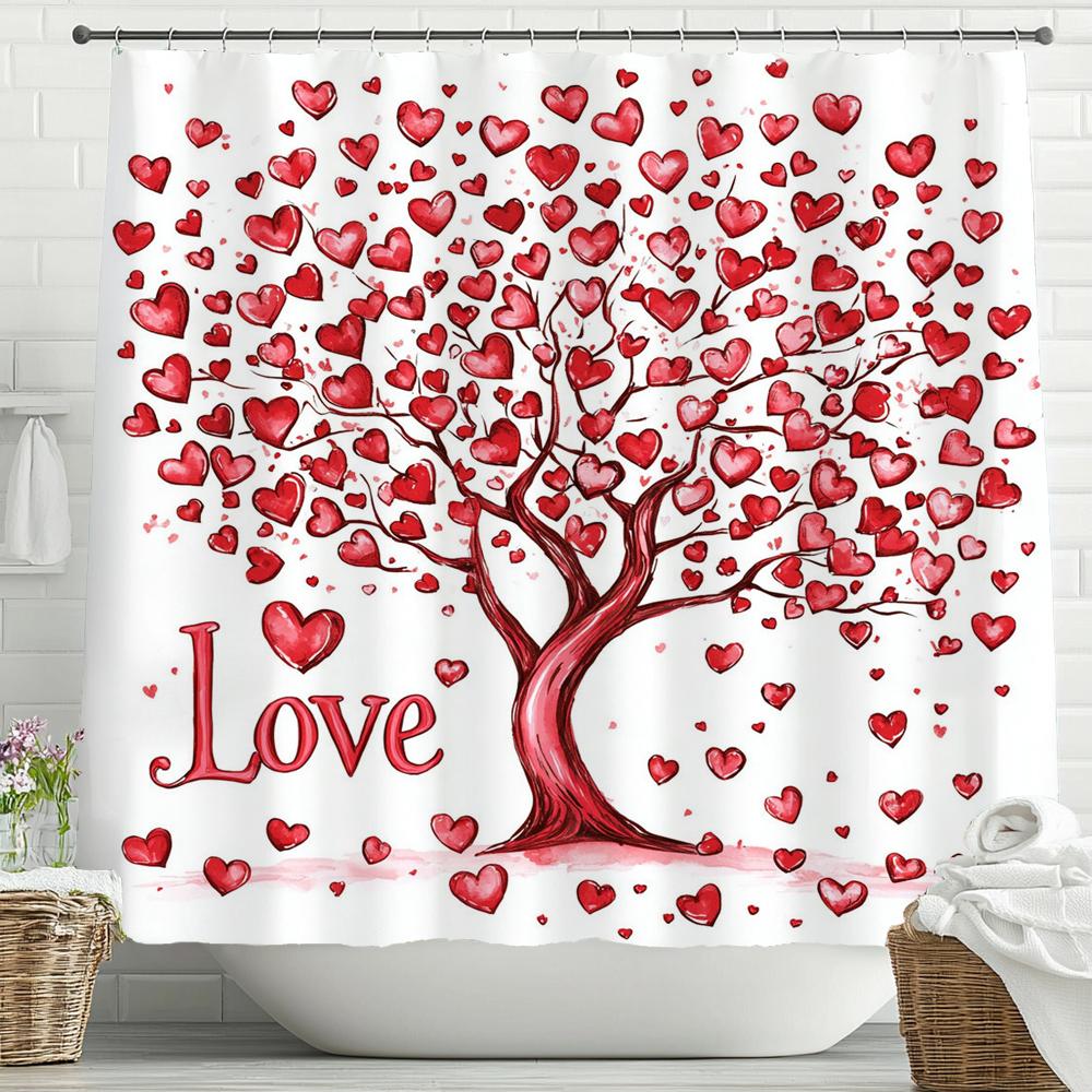 

Pink Love Tree Style Shower Curtain, Bathroom Decorative Shower Curtain, Waterproof Shower Curtain With Hooks W60H190(CM)-1 Pcs