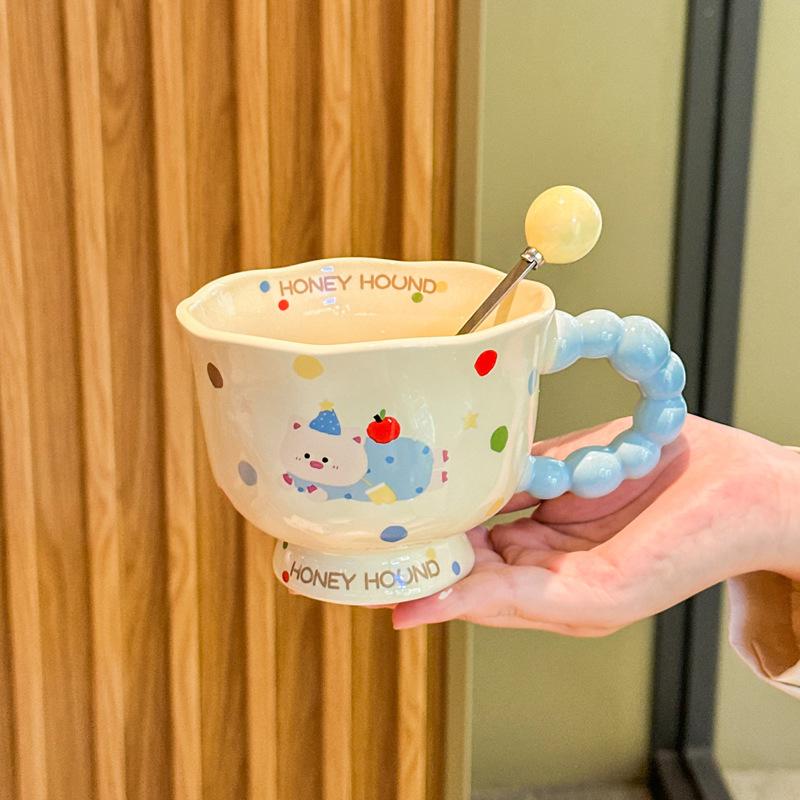 Super Beautiful Cup Cute Polka Dot Puppy Ceramic Mug Children's Milk Breakfast Cup Girl Birthday Gift