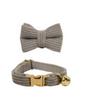 Light Gray Corduroy Cat Collar with Cute Bell, Bow Tie, and Leash