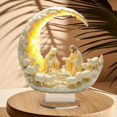 2D Flat Acrylic Christmas Scene Desktop Decoration, Nativity Scene, Jesus, Suitable for Wall Decoration, Porch, Room, Villa, Accents Home, Hallway, or