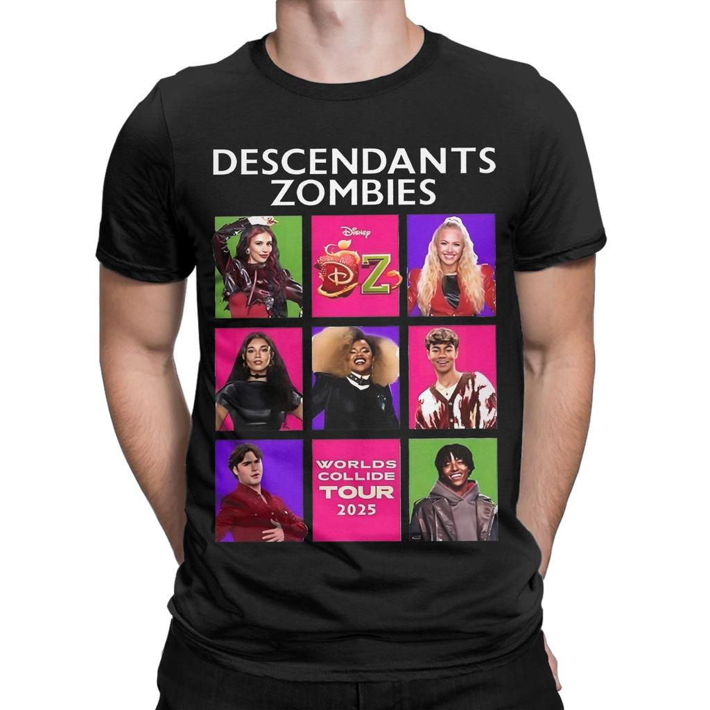Descendants Zombies Worlds Collide Tour 2025   T Shirt  Pure Cotton Tops Novelty Short Sleeve Crewneck Tee Shirt 4XL 5XL T-Shirt