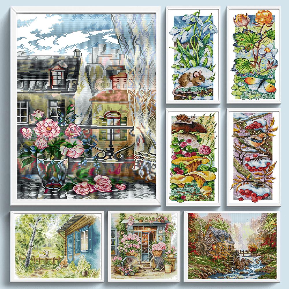 Partial Embroidery Eco-cotton Thread 14CT Printed Scenery Cross Stitch Kit