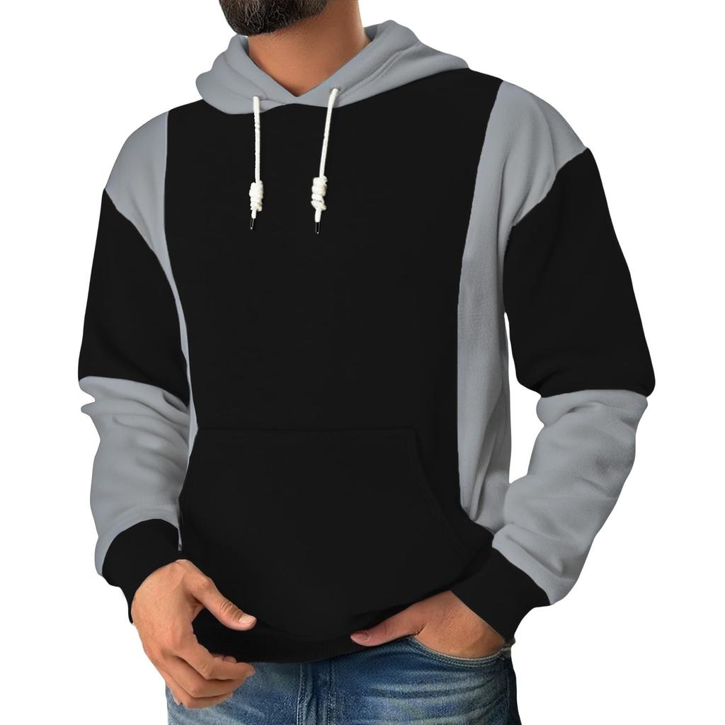 Men's Patchwork Color Block Long Sleeved Casual Hooded Sweatshirt