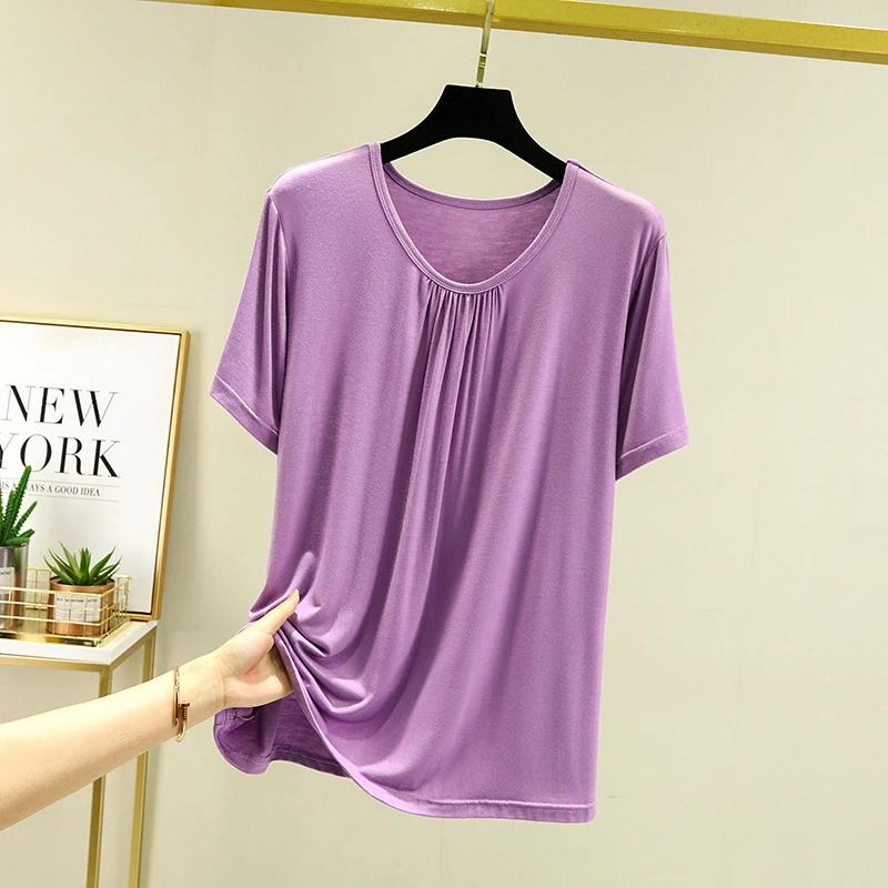 T-shirt Women Summer Casual Large Size Loose Round Neck Pullover Short-sleeved Tops