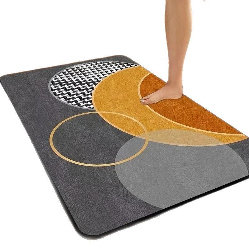 Geometric Solid Color Bathroom Floor Mat - Water-Absorbent, Dirt-Resistant Foot Pad for Sink and Toilet.