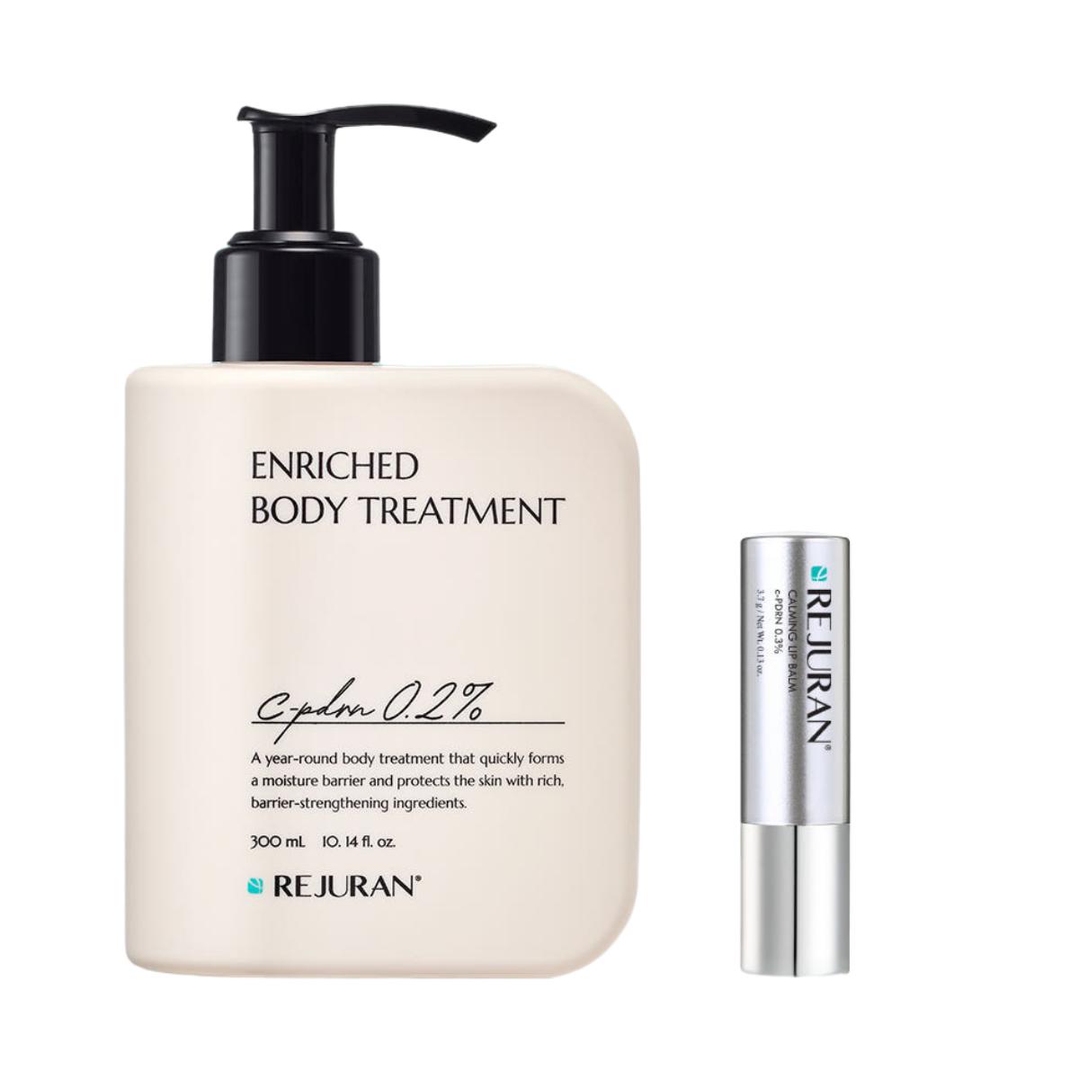 REJURAN Healer Enriched Body Treatment Floral & Calming Lip Balm Set Moisturizing Body & Lip Care Duo 300ml + 3.7g