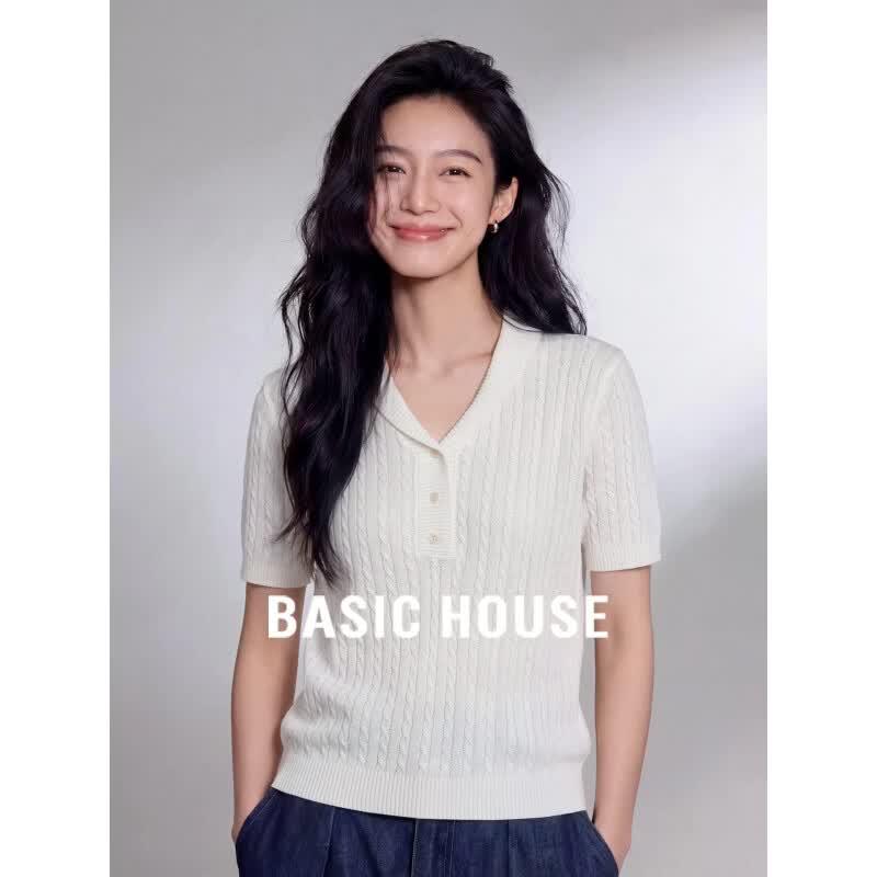 Basic House Women s Tencel Knit Short-Sleeve Top XL