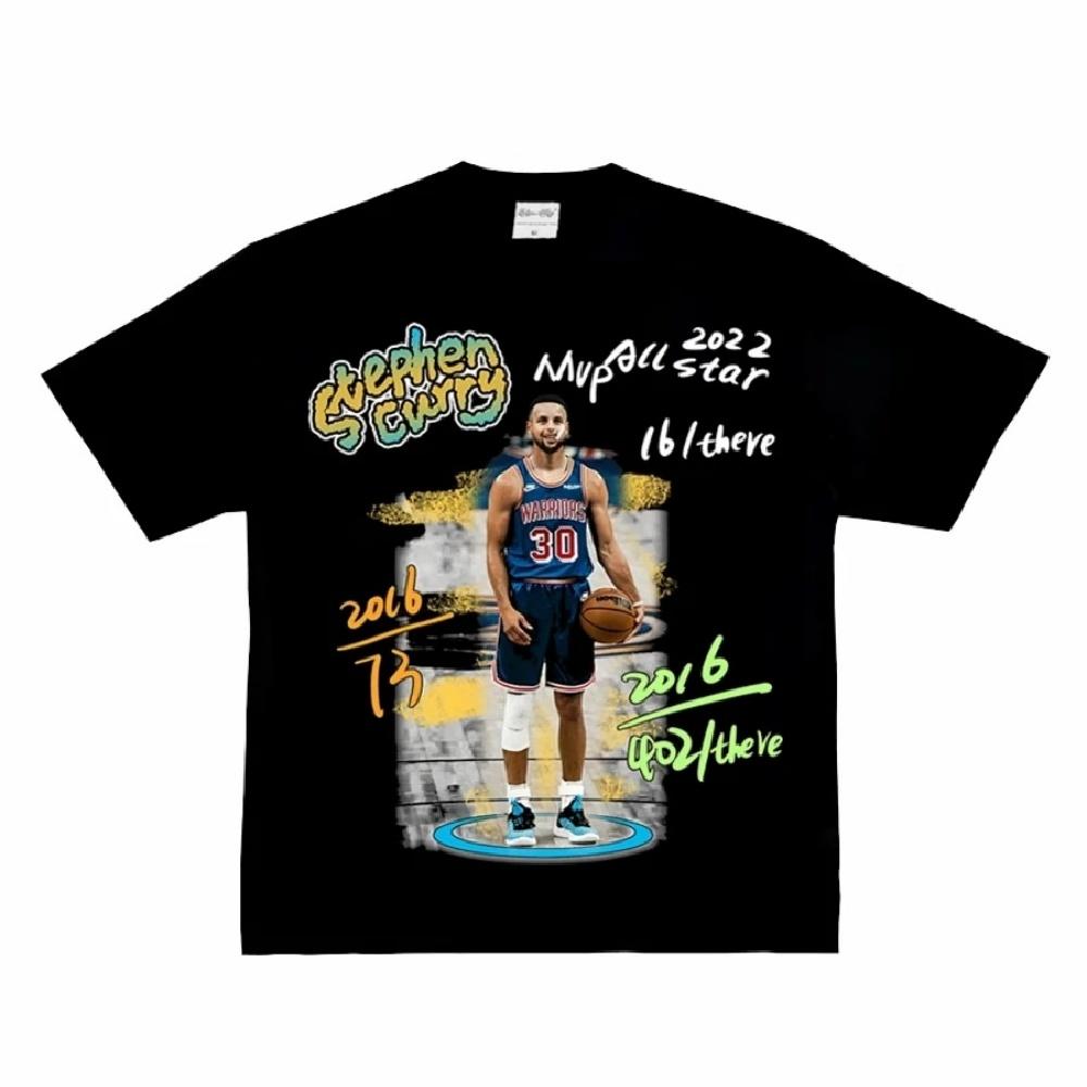 

2024 New Fashion Curry Steph Curry American Basketball Pattern Printed Vintage Street Short Sleeve Tt Shirt for Men and Women XXXXXL