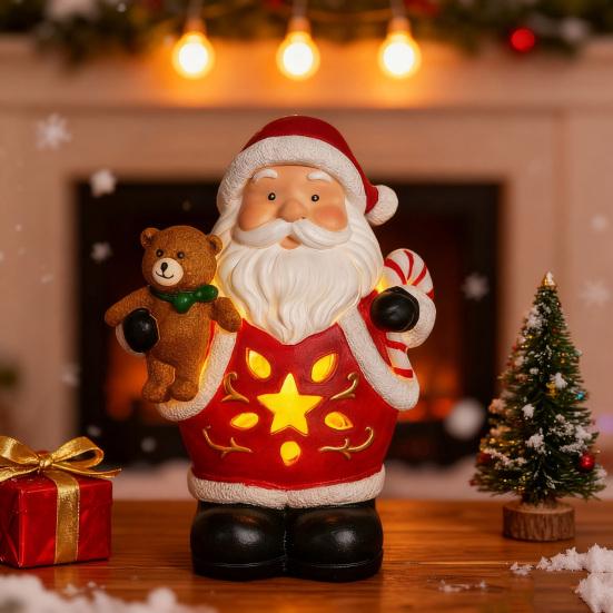 Lighted Christmas Decoration Vintage Resin Snowman/Santa/Penguin Figurine with LED Light for Holiday Winter Table Centerpiece