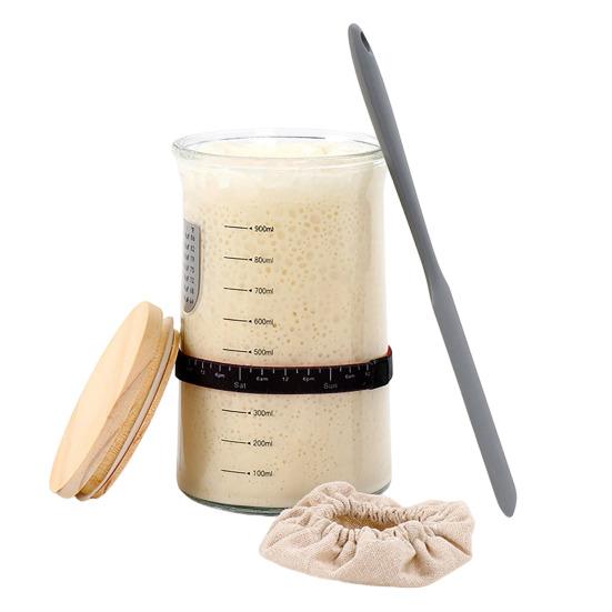 Sealed Jar, Sourdough Starter Kit with Date-Marked Feeding Tape, Large Wide Mouth Glass Jars for Active Fermentation