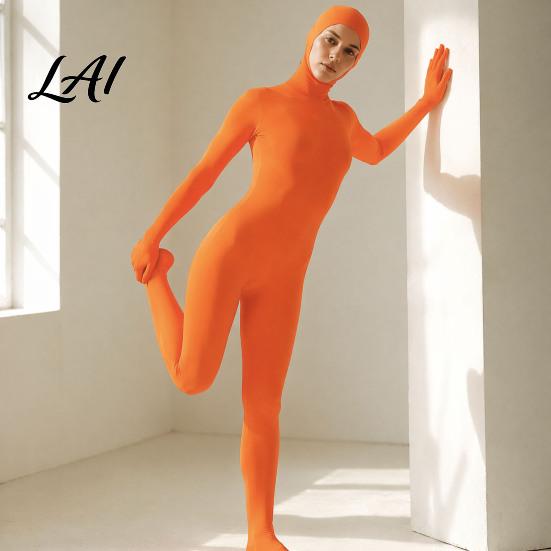 Stretchy Spandex Bodysuit Full Body Zentai Suit for Men Women Open Face Halloween Cosplay Solid Color Bodysuit Adults Unitard Costume Party,