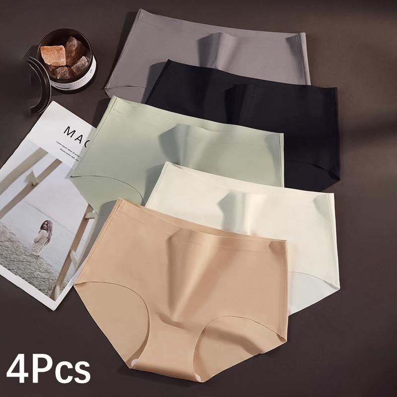 4PCS Seamless Panties for Woman Ice Silk Underwear Soft Thin Briefs Women's Underpants Fashion Sexy Female Lingerie