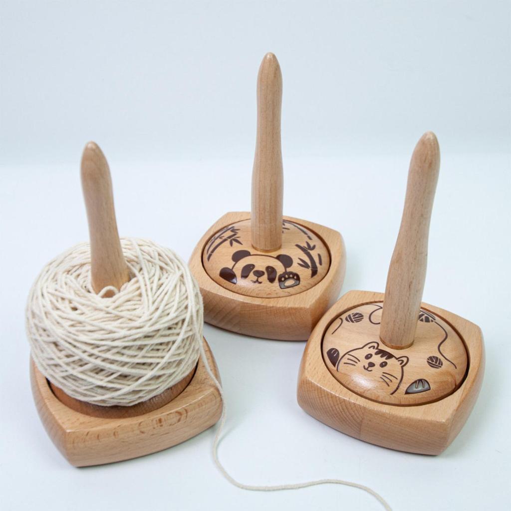 Rotating Wooden Yarn Rack Detachable Yarn Distributor With Bearings Anti-Slip Base Stand Dispenser For Crocheting Knitting