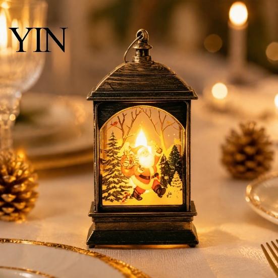 Storytelling Scene Light Vintage Christmas Lantern Night Light, Rectangular Glowing Tabletop Decor for Slender Design Bedside Lamp Mantel Party,