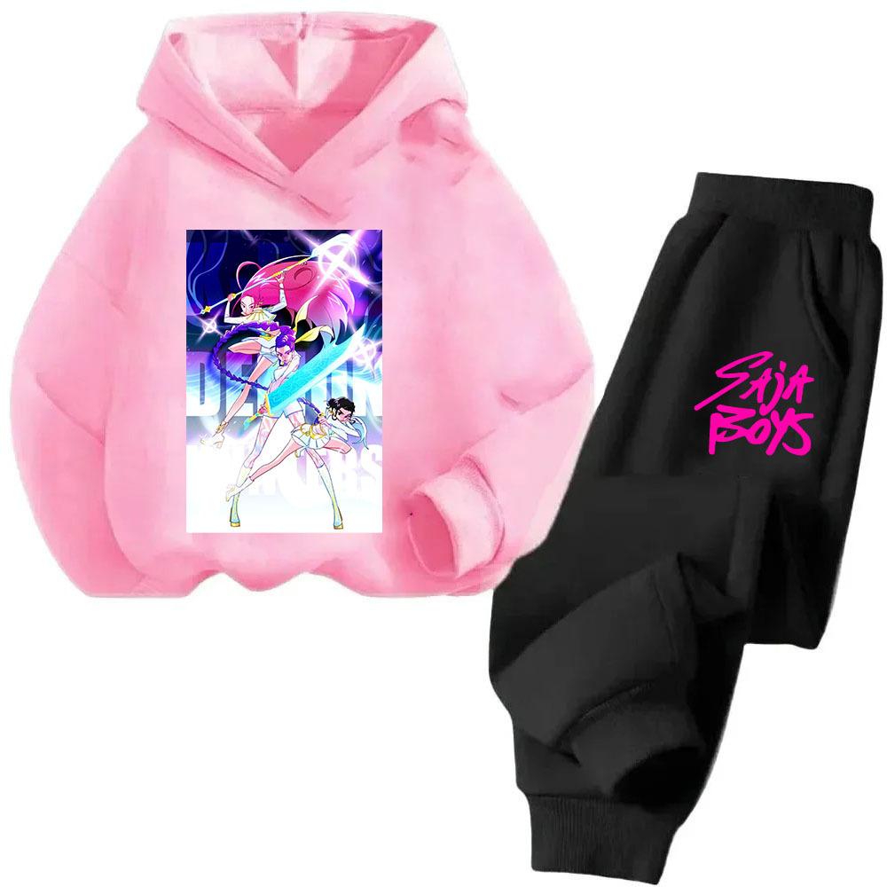 Kpop Witch Hunt Cartoon Fashion Boys Girls Casual Loose Printed Warm Comfortable Hoodie Pants Set