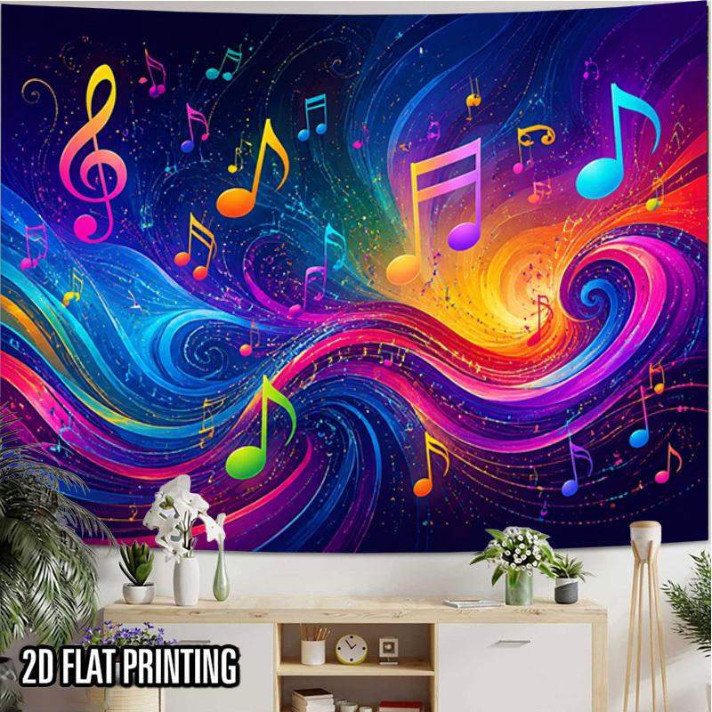 2D Flat - 2D Flat - 2D Flat Print 1pc Tapestry Music Note Swirl Art Tapestry, Vibrant Colorful Wall Decor Tapestry for Home Office Living Room Decor,