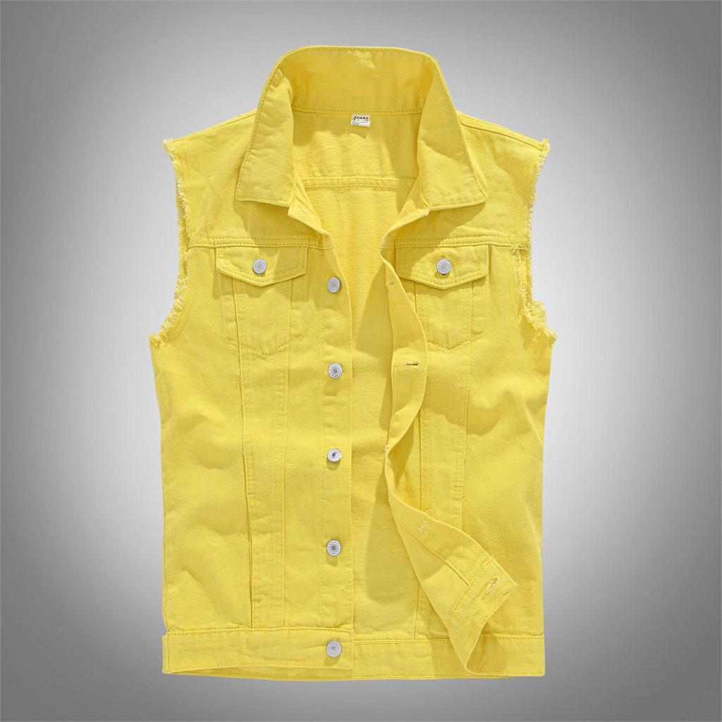 Kule Spring Korean Slim Fit Men's Trendy White Denim Vest