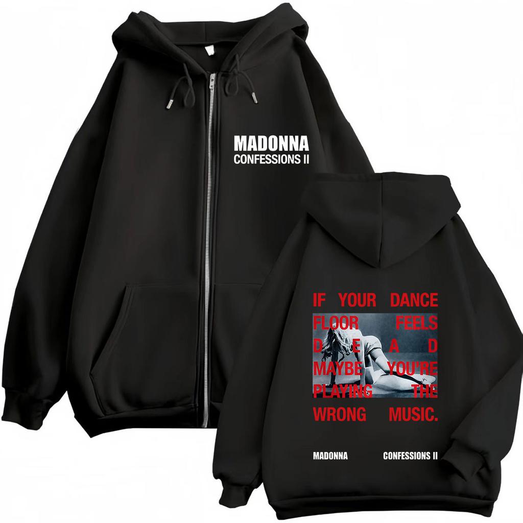 Madonna CONFESSIONS II Album Tour Print Zipper Hoodie Men Women Vintage Sweatshirts Loose Casual Hip-hop Zip Up Jacket Coat