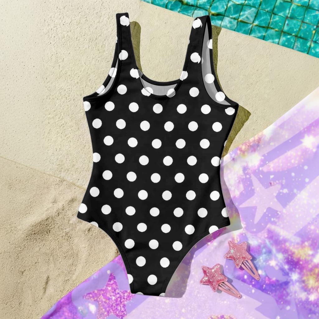 Girls One Piece Swimsuit Polka Dot Print Sleeveless Casual Swimwear for Summer Beach Pool Use Comfortable Fit