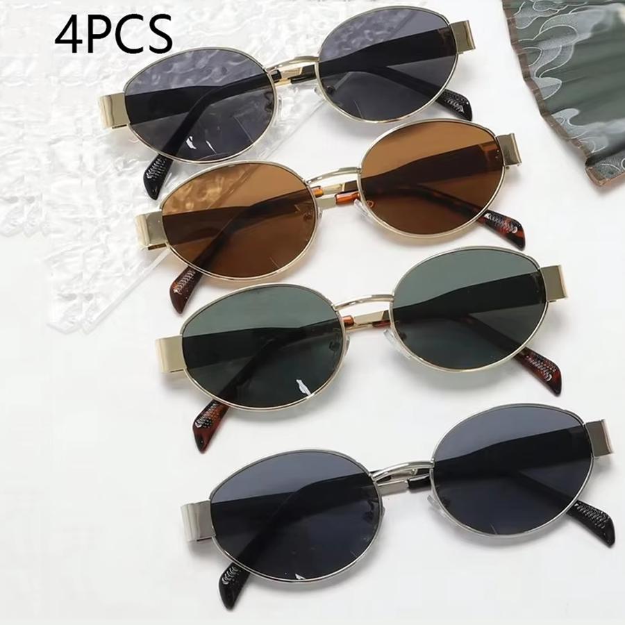 4PCS Oval Shaped Personality Metal Small Round Fashion Glasses Beach Accessories For Women Glasses Shades