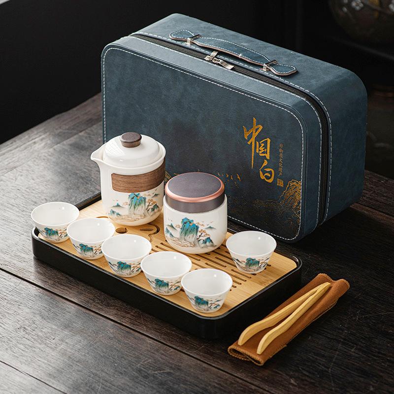 Kung Fu tea set retro coarse pottery portable travel tea set premium packaging outdoor set commemorative